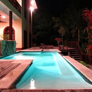 Pool area, nighttime