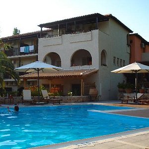 Main hotel building and pool area