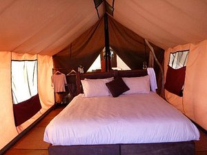 Sal Salis Ningaloo Reef in Exmouth, image may contain: Tent, Bed, Furniture