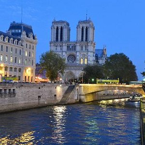 the river seine, and notre dame, this view is just a two minute walk from the mont blanc